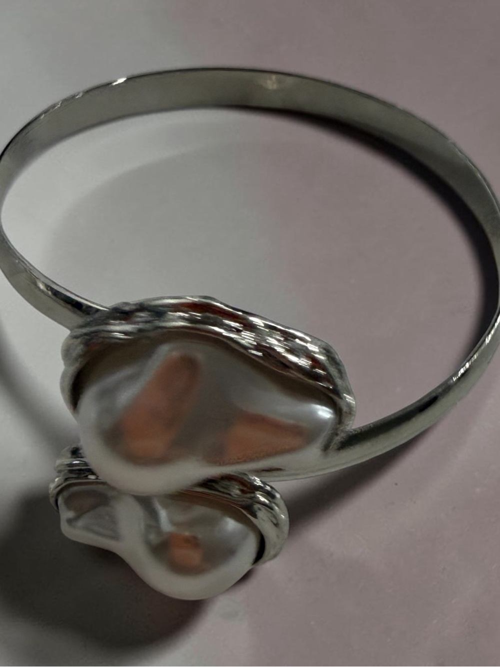 Silver Tone Baroque Faux Pearl Cuff Bracelet